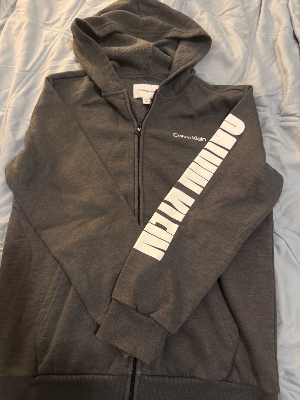 Calvin Klein Gray Full Zip Hoodie-Kids XL 14-16